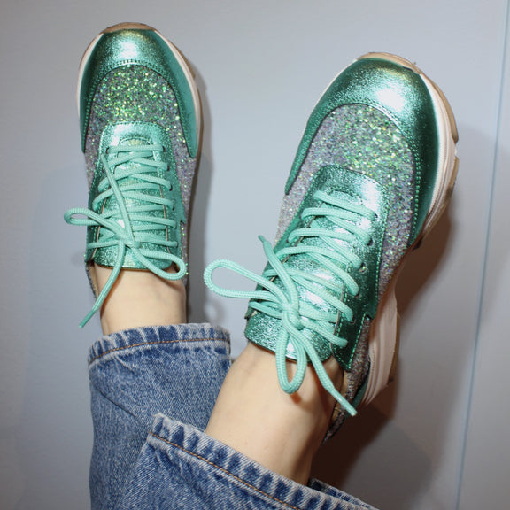 Turkosa Glitter sneakers, The Shoe Bakery