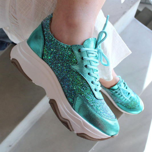 Poppy Sneaker - Turquoise Glitter