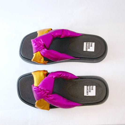 Rose Leather Sandal - Cerise/Orange